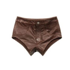 Telfar Brown High-Waist Leather Shorts